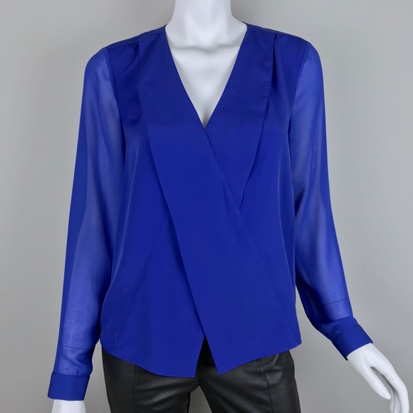 1.State Tops - {1. State} Tundra Cobalt Crisp V-Neck Blouse Top